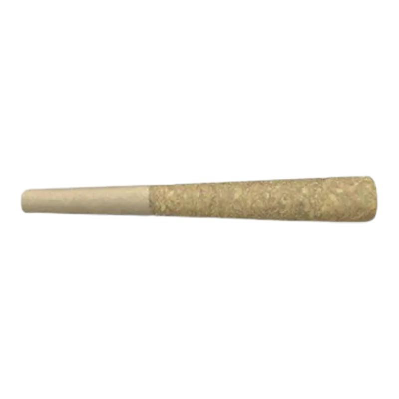 Horizontal close-up of a single Frosted Lemons PR 1 x 0.5 g pre-roll showing its beige paper tip and textured, lemon-colored filled body against a white background