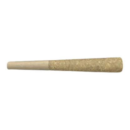 Horizontal close-up of a single Frosted Lemons PR 1 x 0.5 g pre-roll showing its beige paper tip and textured, lemon-colored filled body against a white background