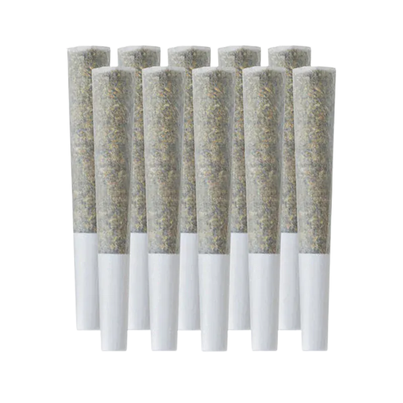 Row of ten upright pre-rolled cones shown front-on, titled Hawaiian Pineapple PR 10 x 0.5 g, against a plain white background