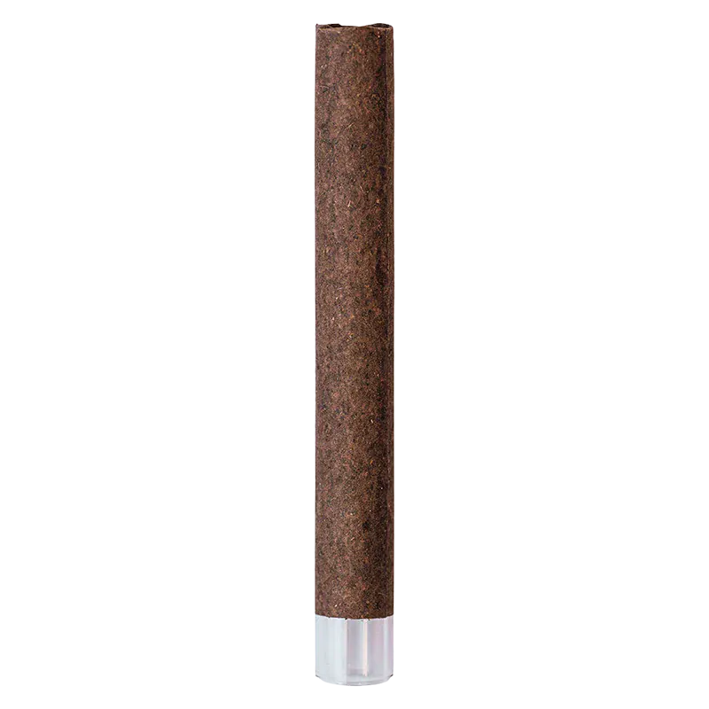 Tall, centered, close-up view of the cylindrical Root Beer Float PR 1 x 2 g showing its textured brown surface and clear base.