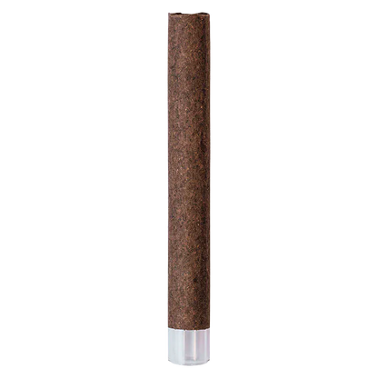 Tall, centered, close-up view of the cylindrical Root Beer Float PR 1 x 2 g showing its textured brown surface and clear base.