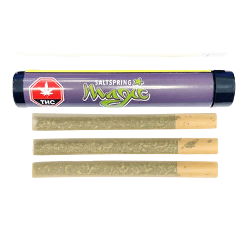 Top-down view of a purple tube and three pre-rolls laid beneath it, labeled "Hippie Diesel PR 3 x 0.5 g".