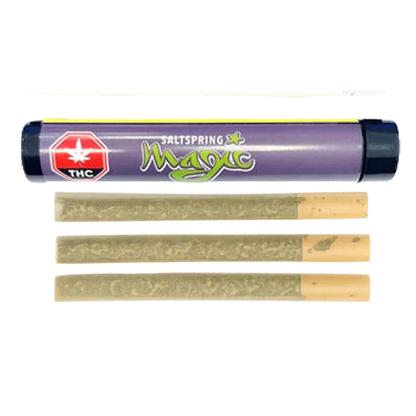 Top-down view of a purple tube and three pre-rolls laid beneath it, labeled "Hippie Diesel PR 3 x 0.5 g".