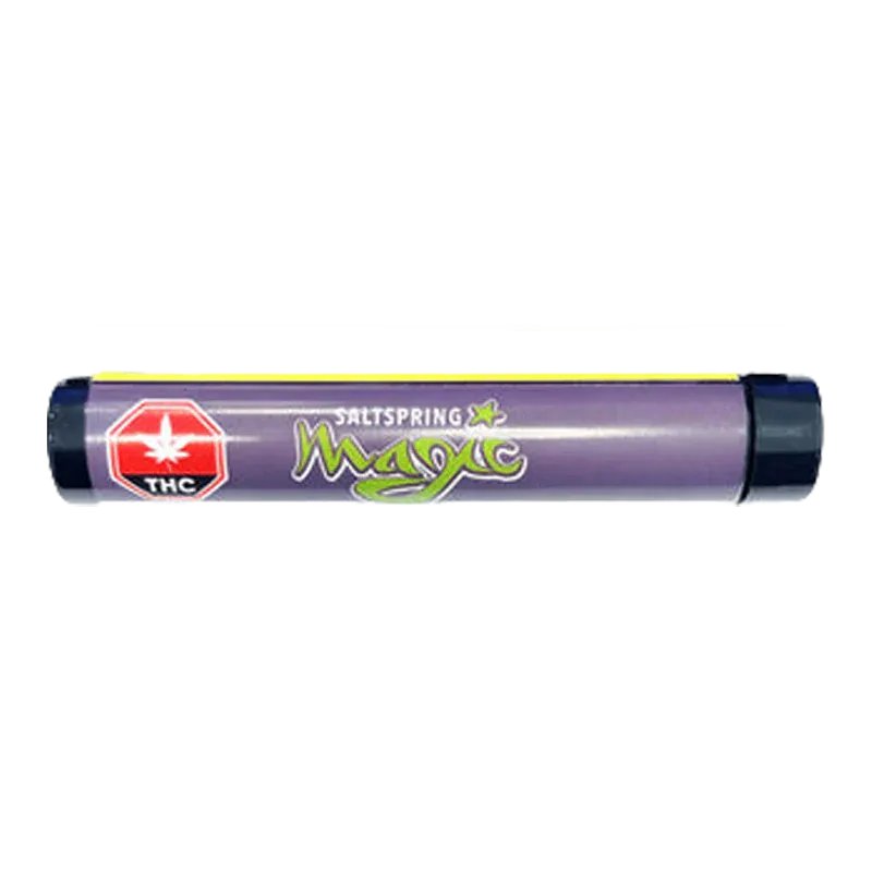 Horizontal studio shot of a purple tube labeled Hella Jella PR 3 x 0.5 g with dark end caps and a red THC symbol on the left.
