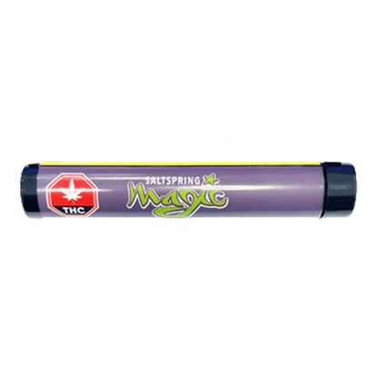 Horizontal studio shot of a purple tube labeled Hella Jella PR 3 x 0.5 g with dark end caps and a red THC symbol on the left.