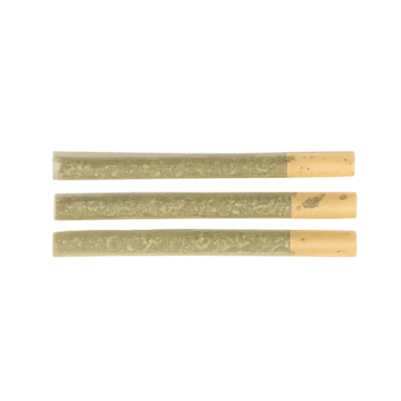 Top-down view of three slim rolled sticks with beige tips arranged horizontally on white background, Hella Jella PR 3 x 0.5 g