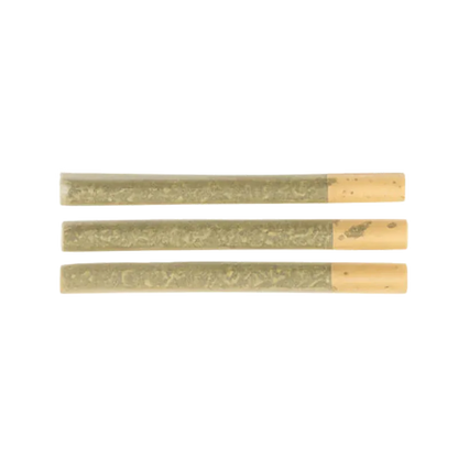 Top-down view of three slim rolled sticks with beige tips arranged horizontally on white background, Hella Jella PR 3 x 0.5 g