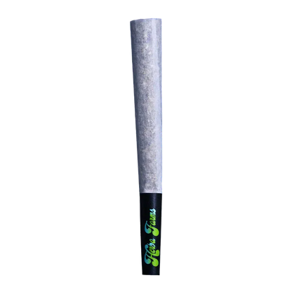 Single upright pre-roll photographed against a white background, showing the paper cone and black filter bezel labeled "Blueberry Jam PR 3 x 0.5 g".