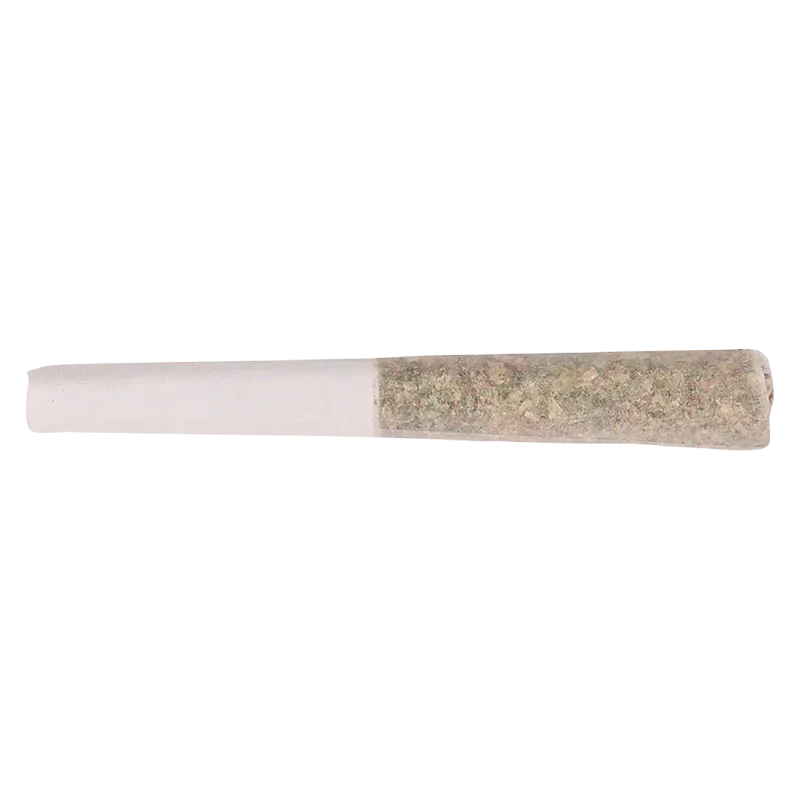 Horizontal close-up of a filled pre-roll showing the herb-packed tip and white filter, labeled Pink Slurricane PR 3 x 0.5 g.
