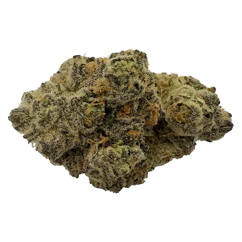 Close-up front view of a frosty green and orange bud labeled Rare Cuts, shown against a white background.