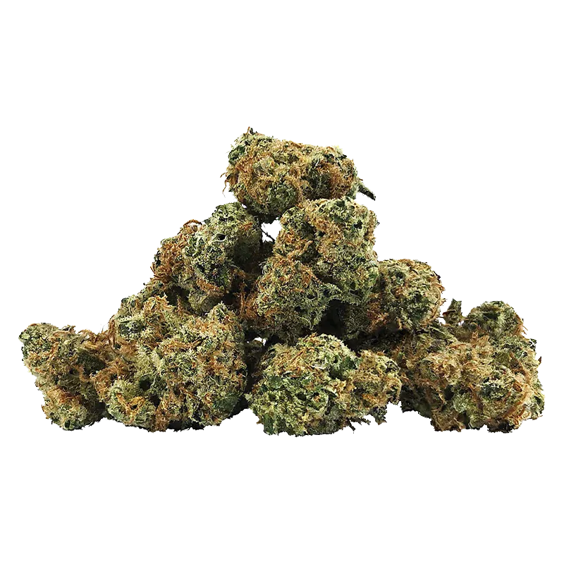 Pile of green and amber buds photographed from the front against a white background, labeled Fortune Cookies Smalls.