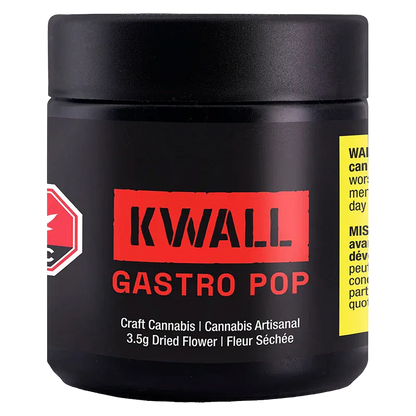 Front-facing shot of a black jar labeled "KWALL GASTRO POP" in bold red lettering against a white background.