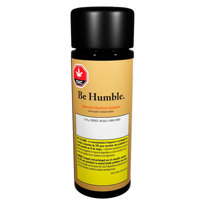 Front view of the Glazed Apricot Gelato PR 5 x 0.5 g bottle with a black cap and yellow Be Humble. label centered against a white background