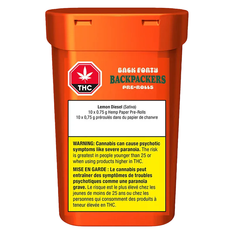 Back Forty 7.5 g Backpackers Lemon Diesel PR 10 x 0.75 g Pre-Rolls
