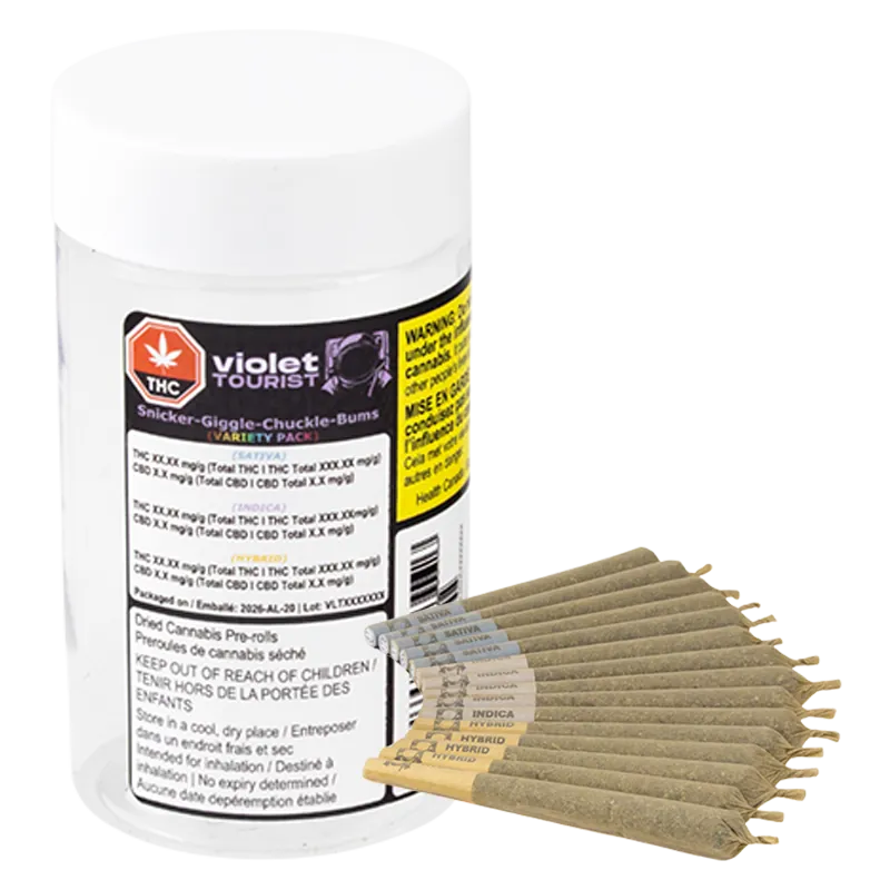 Violet Tourist 15 g Snicker-Giggle-Chuckle-Bums Variety Pack PR 15 x 1 g Pre-Rolls