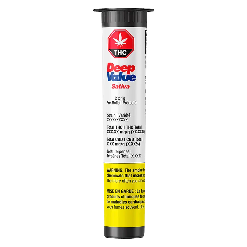 Tall front-view image of the white tube labeled Deep Value PR 2 x 1 g with red and blue logo, black cap, and yellow warning band.