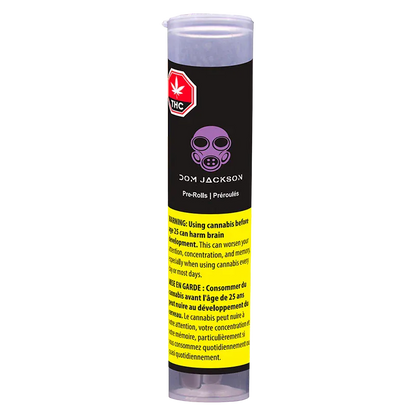 Tall frontal shot of the Banjo PR 3 x 0.5 g clear plastic tube with black and yellow warning label and purple logo visible.