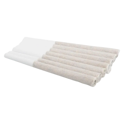Angled close-up of a row of beige pre-rolled sticks on white tubes, labeled Facade PR 7 x 0.5 g.