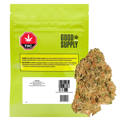Front-facing lime-green pouch with a THC symbol and a cannabis bud beside it, labeled "Neon Lotus."