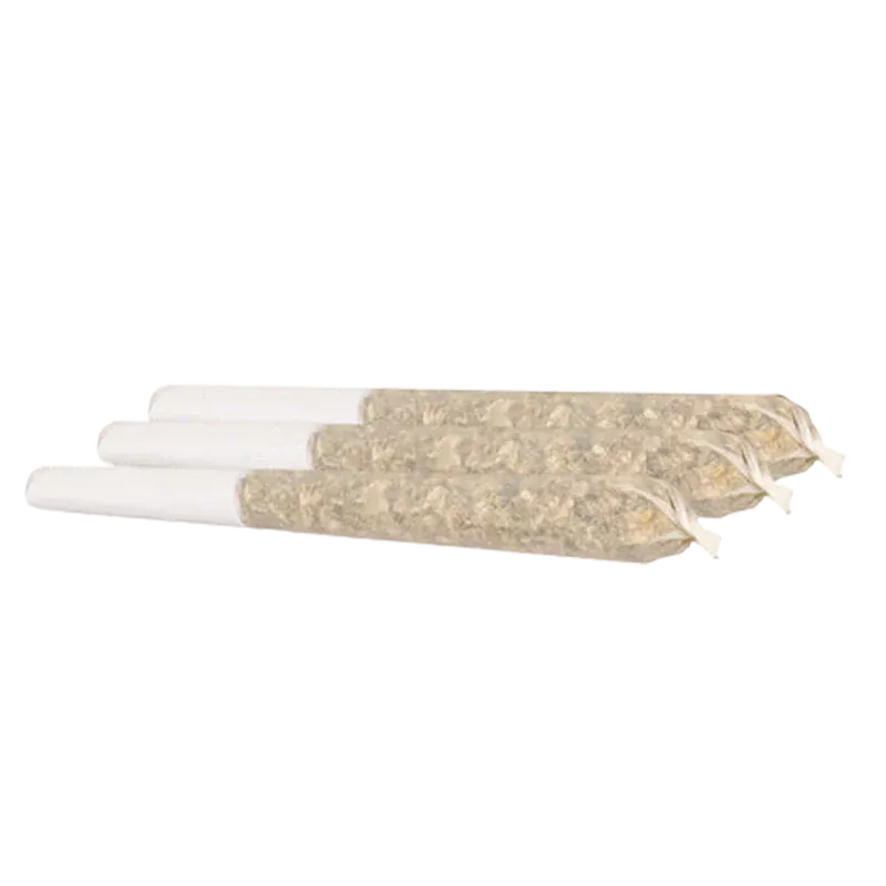 Three pre-rolled joints photographed side-by-side on white background showing paper tips and packed herb in the Pick Me Up PR 3 x 0.5 g.
