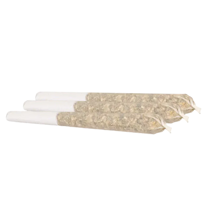 Three pre-rolled joints photographed side-by-side on white background showing paper tips and packed herb in the Pick Me Up PR 3 x 0.5 g.