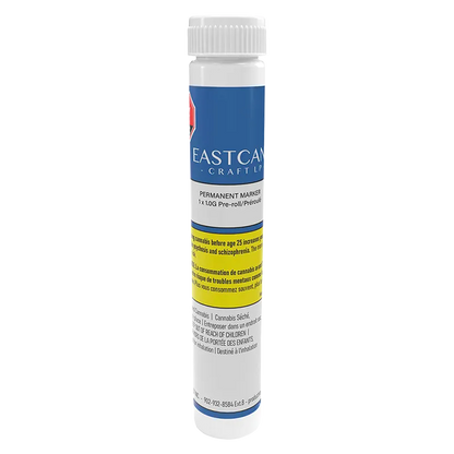 Front-facing shot of a slim tube labeled "Permanent Marker PR 1 x 1 g" with the EASTCANN CRAFT LP blue logo near the top.