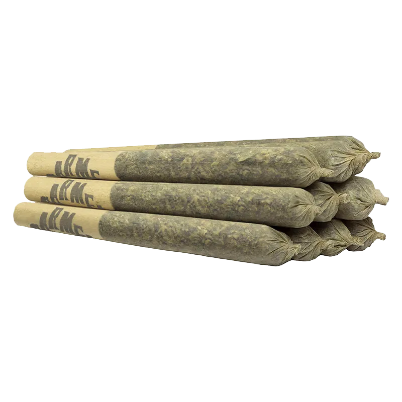 Angled close-up of three stacked Big Apple PR 10 x 0.5 g pre-rolled joints on a white background showing twisted tips and branded paper tubes.