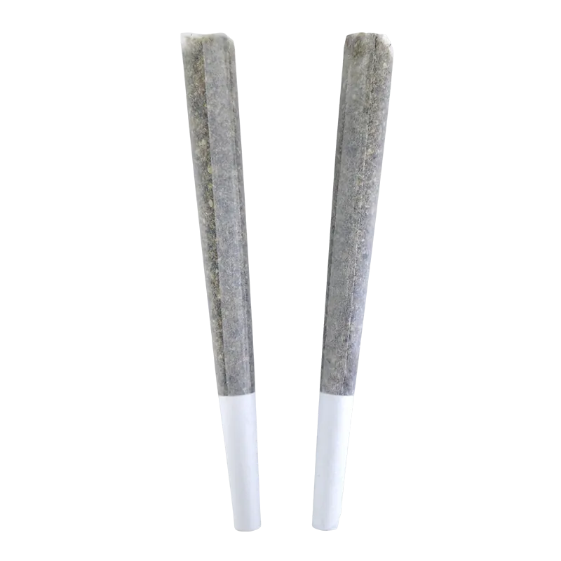 Top-down view of two grey rolled joints with white filters labeled Jade Dragon PR 2 x 1 g, set against a white background