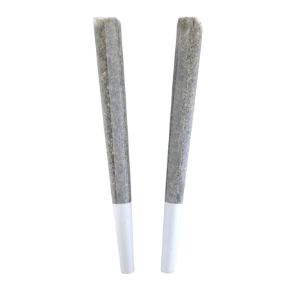 Top-down view of two grey rolled joints with white filters labeled Jade Dragon PR 2 x 1 g, set against a white background