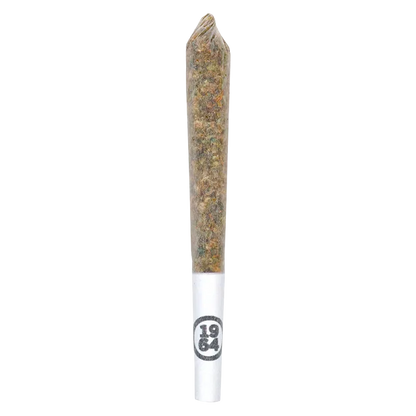 Top-down view of a single pre-rolled joint labeled "Blue Dream PR 14 x 0.5 g" standing upright on a white background.