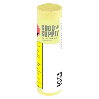 Tall front-facing tube packaging of Ice Cream Rntz PR 10 x 0.35 g by Good Supply with pale yellow label and a QR code near the base