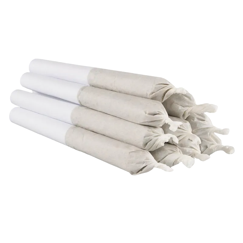 Stacked side view of nine white paper-roll cones titled Ice Cream Rntz PR 10 x 0.35 g arranged in a pyramid on a plain white background