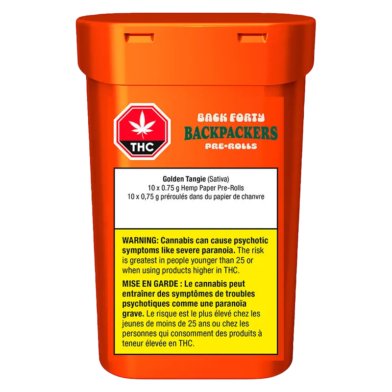 Back Forty 7.5 g Backpackers Golden Tangie PR  10 x 0.75 g Pre-Rolls