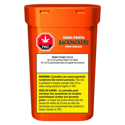 Back Forty 7.5 g Backpackers Golden Tangie PR  10 x 0.75 g Pre-Rolls