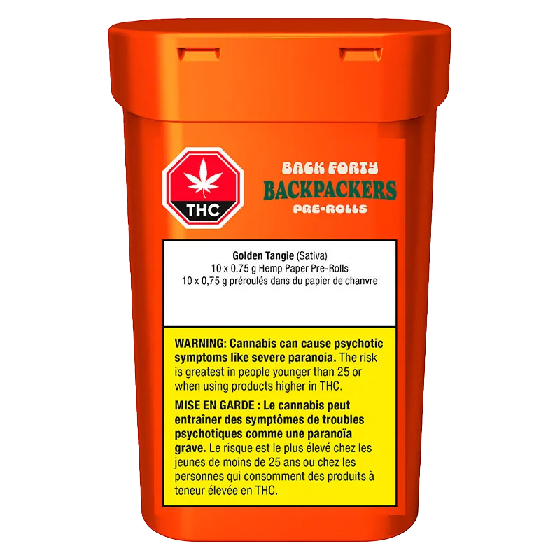 Back Forty 7.5 g Backpackers Golden Tangie PR 10 x 0.75 g Joints