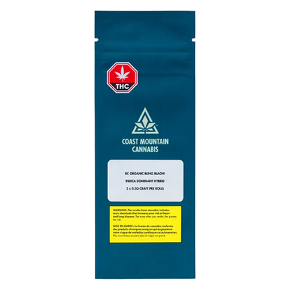 Coast Mountain Cannabis 1.5 g BC Organic Bling Blaow PR 3 x 0.5 g Pre-Rolls