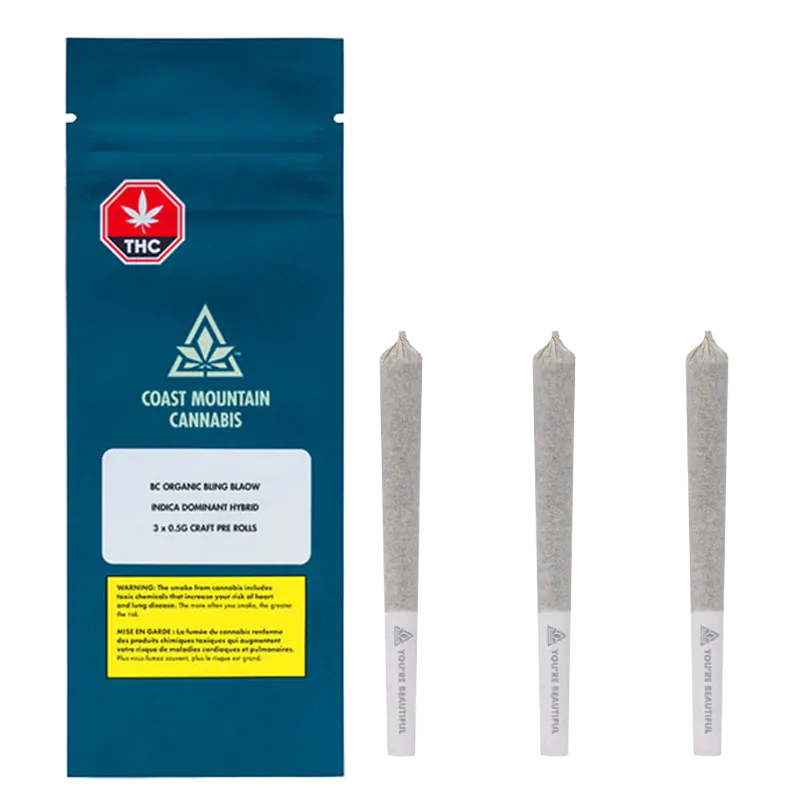 Coast Mountain Cannabis 1.5 g BC Organic Bling Blaow PR 3 x 0.5 g Pre-Rolls