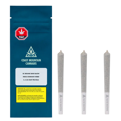 Coast Mountain Cannabis 1.5 g BC Organic Bling Blaow PR 3 x 0.5 g Pre-Rolls