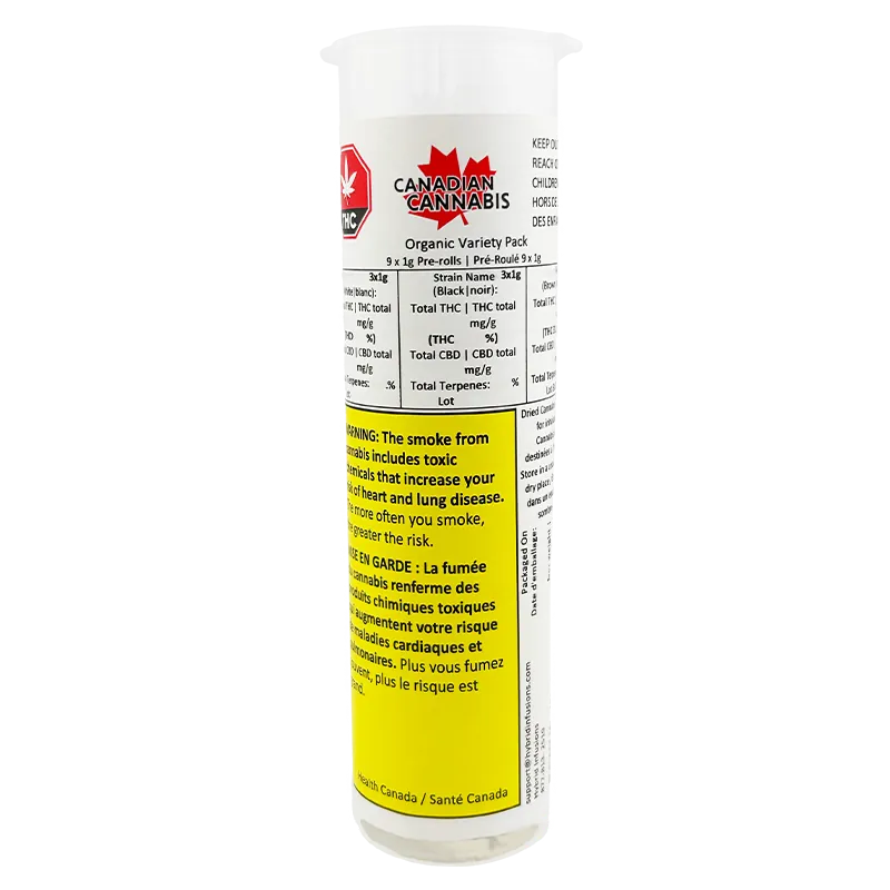 Canadian Cannabis 9 g Organic Variety Pack PR 9 x 1 g Pre-Rolls