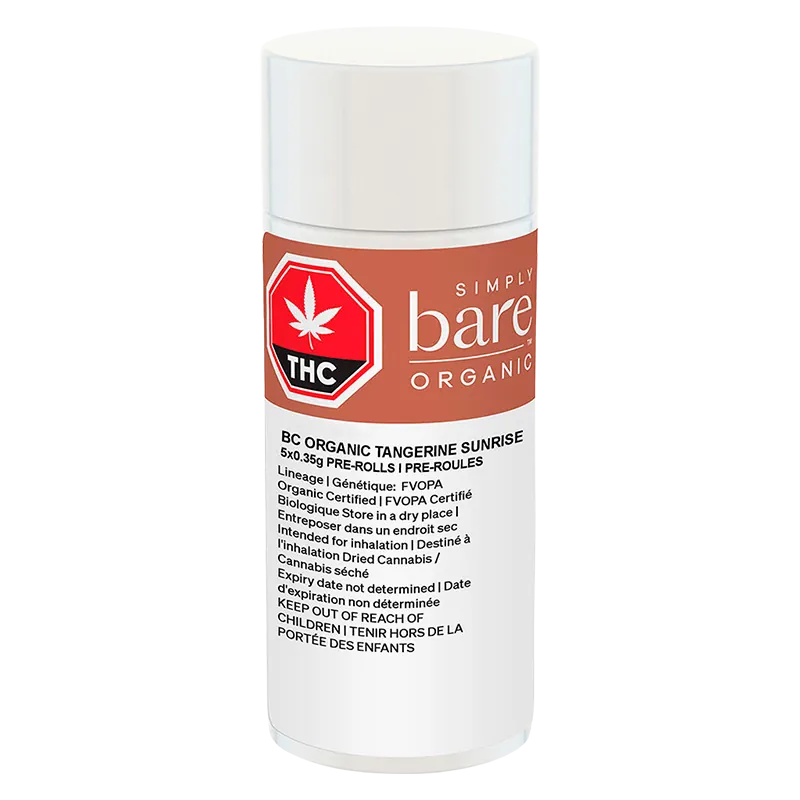 Simply Bare 1.75 g BC Organic Tangerine Sunrise PR 5 x 0.35 g Pre-Rolls
