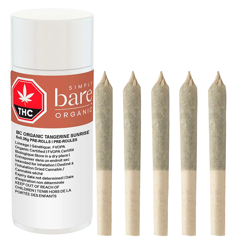 Simply Bare 1.75 g BC Organic Tangerine Sunrise PR 5 x 0.35 g Pre-Rolls
