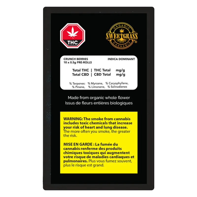 Sweetgrass Organic Cannabis 5 g Organic Mint Chocolate Chip PR 10 x 0.5 g Pre-Rolls