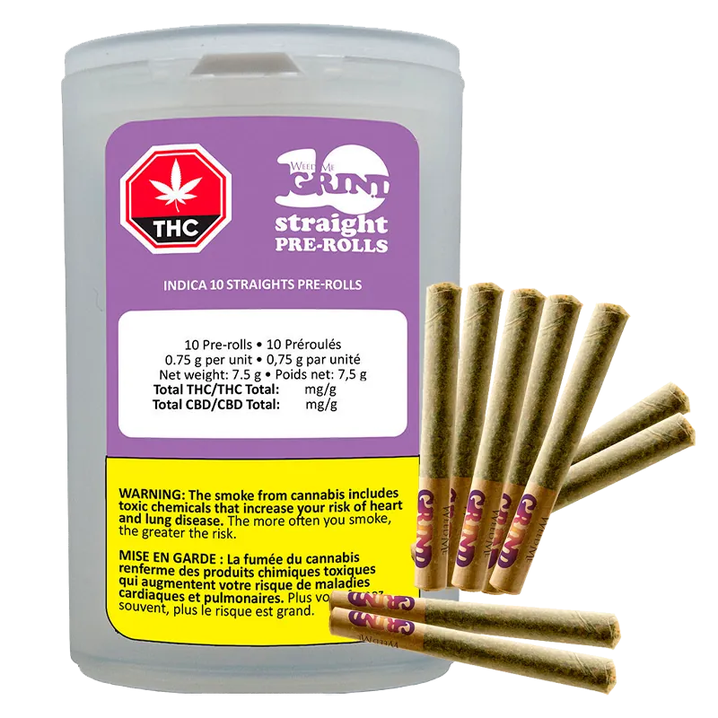 Weed Me Grind 7.5 g Indica 10 Straights PR  10 x 0.75 g Pre-Rolls