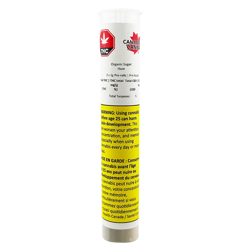Canadian Cannabis 2 g Organic Sugar Haze PR 2 x 1 g Pre-Rolls