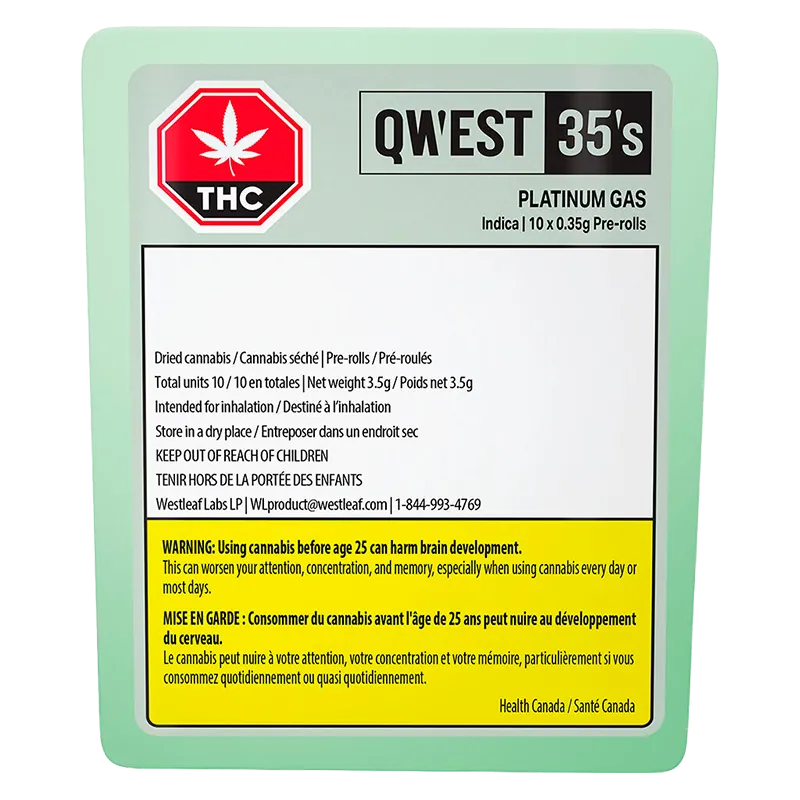 Qwest 3.5 g 35's Platinum Gas PR 10 x 0.35 g Pre-Rolls