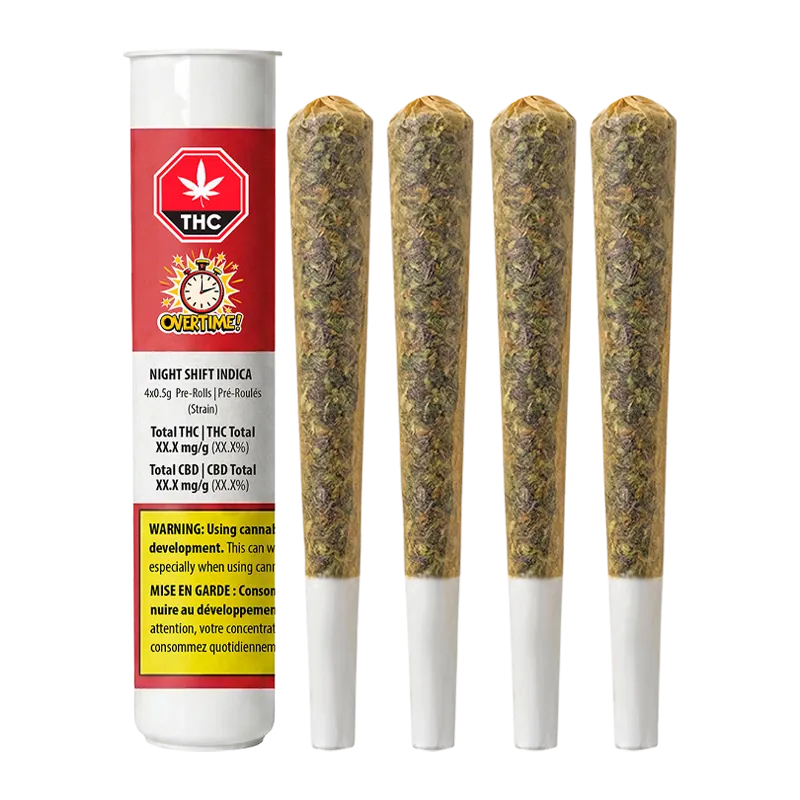 OVERTIME 2 g Night Shift Indica - PR 4 x 0.5 g Pre-Rolls