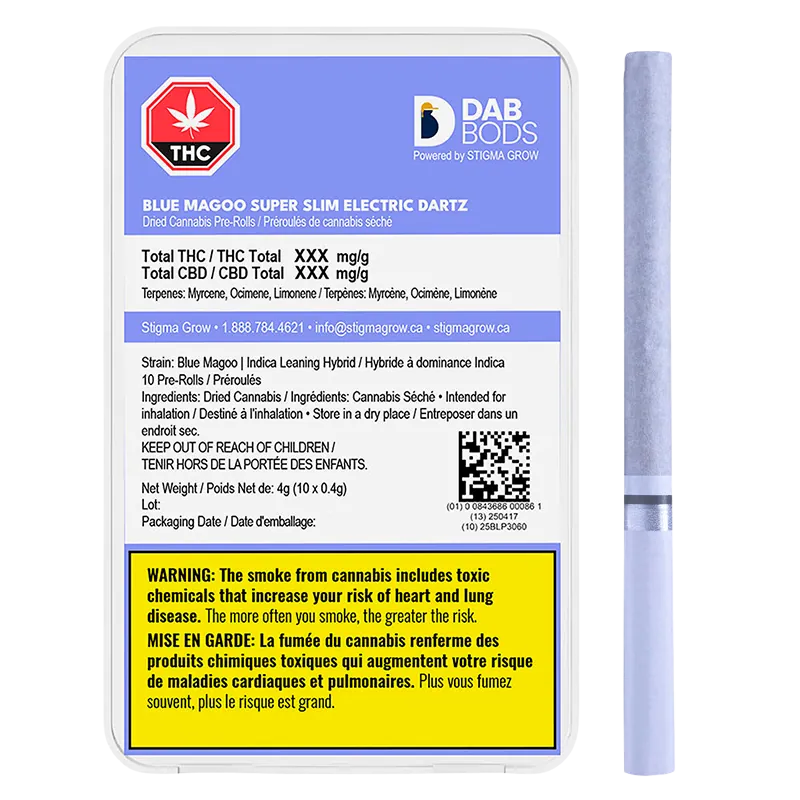 Dab Bods 4 g Blue Magoo Super Slim Electric Dartz PR 10 x 0.4 g Pre-Rolls