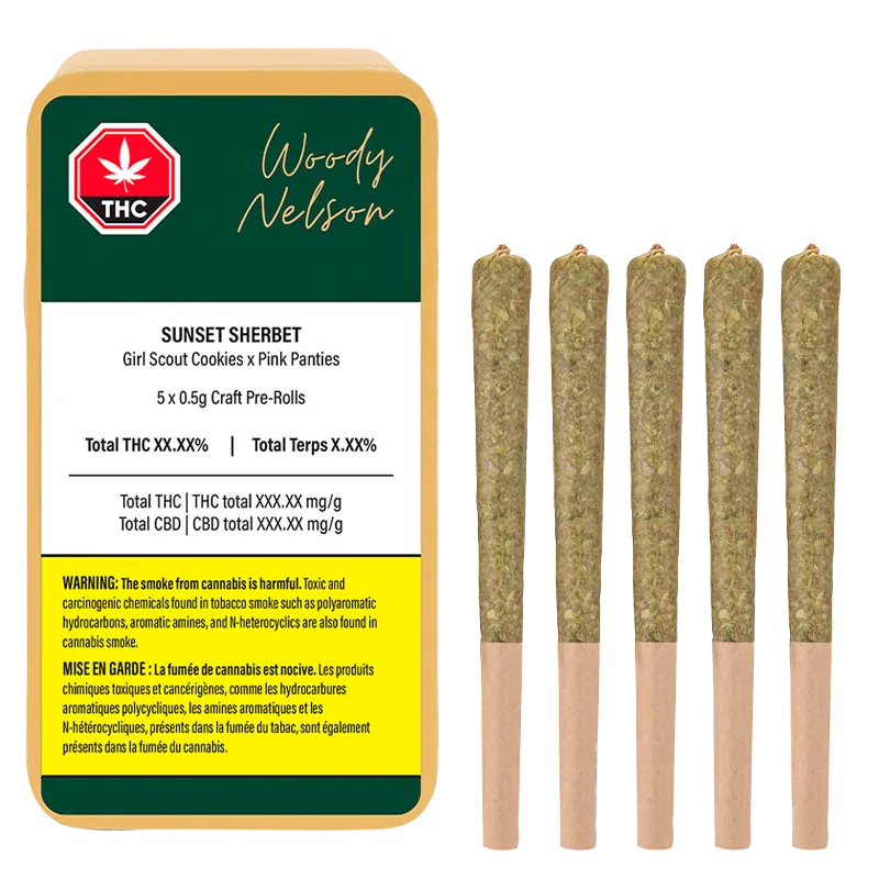Woody Nelson 2.5 g Sunset Sherbet Craft PR 5 x 0.5 g Pre-Rolls