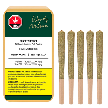 Woody Nelson 2.5 g Sunset Sherbet Craft PR 5 x 0.5 g Pre-Rolls