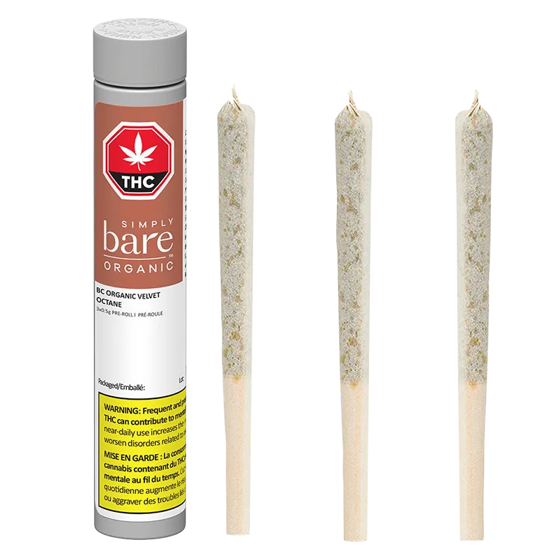 Simply Bare 1.5 g BC Organic Velvet Octane PR 3 x 0.5 g Pre-Rolls